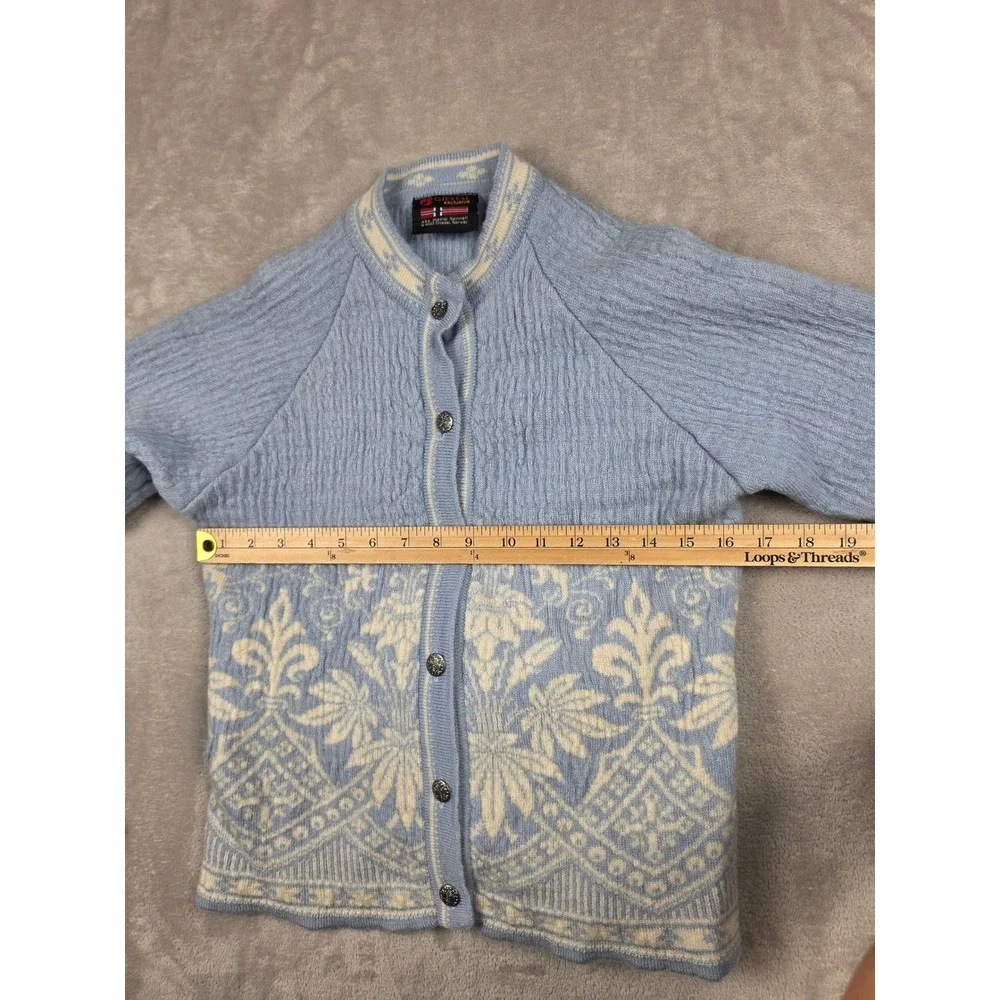 Gjestal Exclusive Norwegian Wool Cardigan Sweater Youth Girls XL Blue Fair Isle